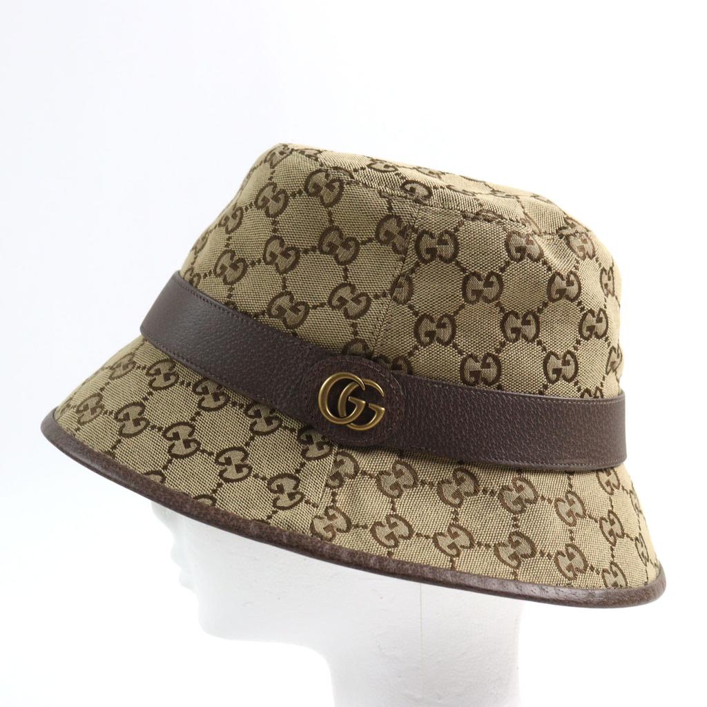 Excellent GUCCI hat GG Canvas Fedora Hat GG Marmont leather-trimmed Beige brown L 576587 Used