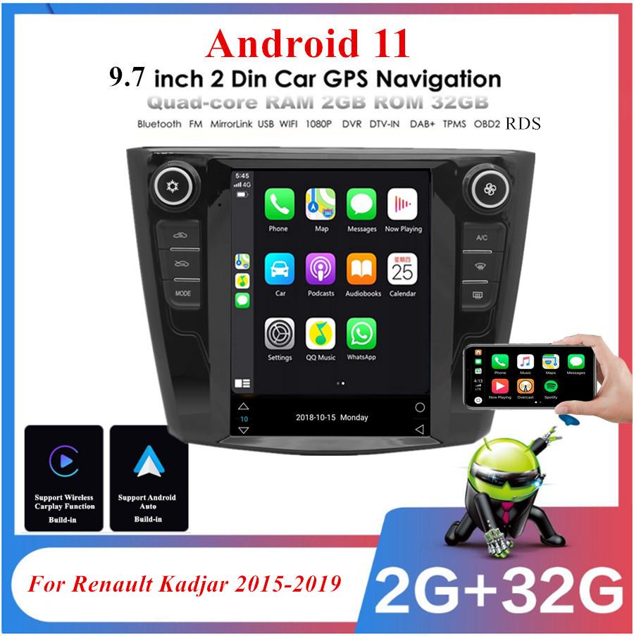 9.7'' For Android 11 2+32GB Radio GPS WIFI 3G 4G For Renault Kadjar 2015-2019