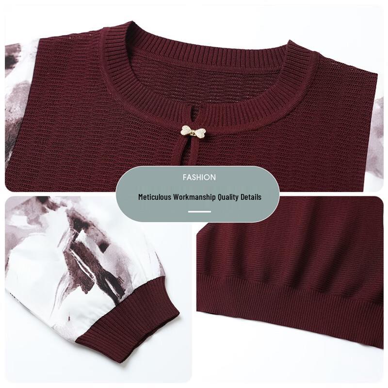 Hengyuanxiang Women's Mesh Sleeve Knit T-shirt