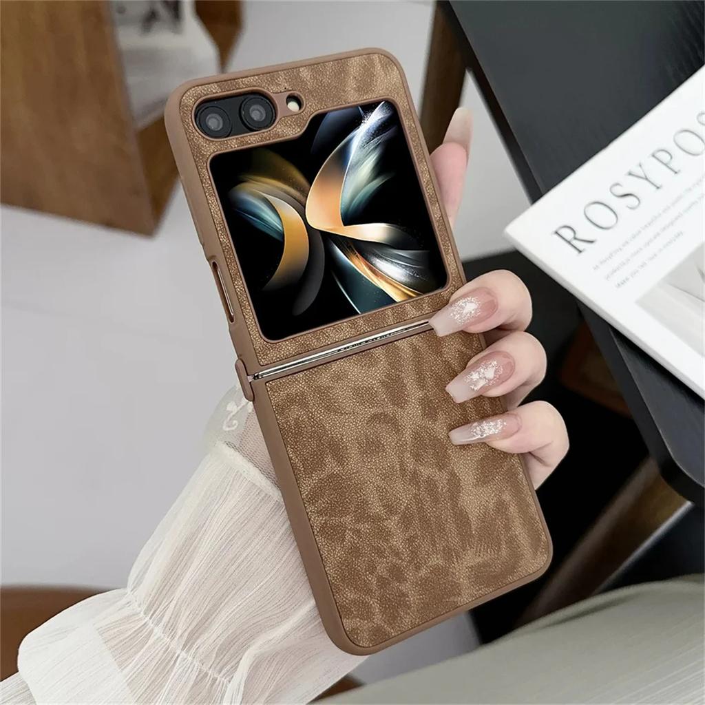 Fashion Leopard Print Phone Case for Samsung Galaxy Z Flip 6 Z Flip 5 Z Flip 4 Z Flip 3 Ultra Thin Leather Shockproof Case