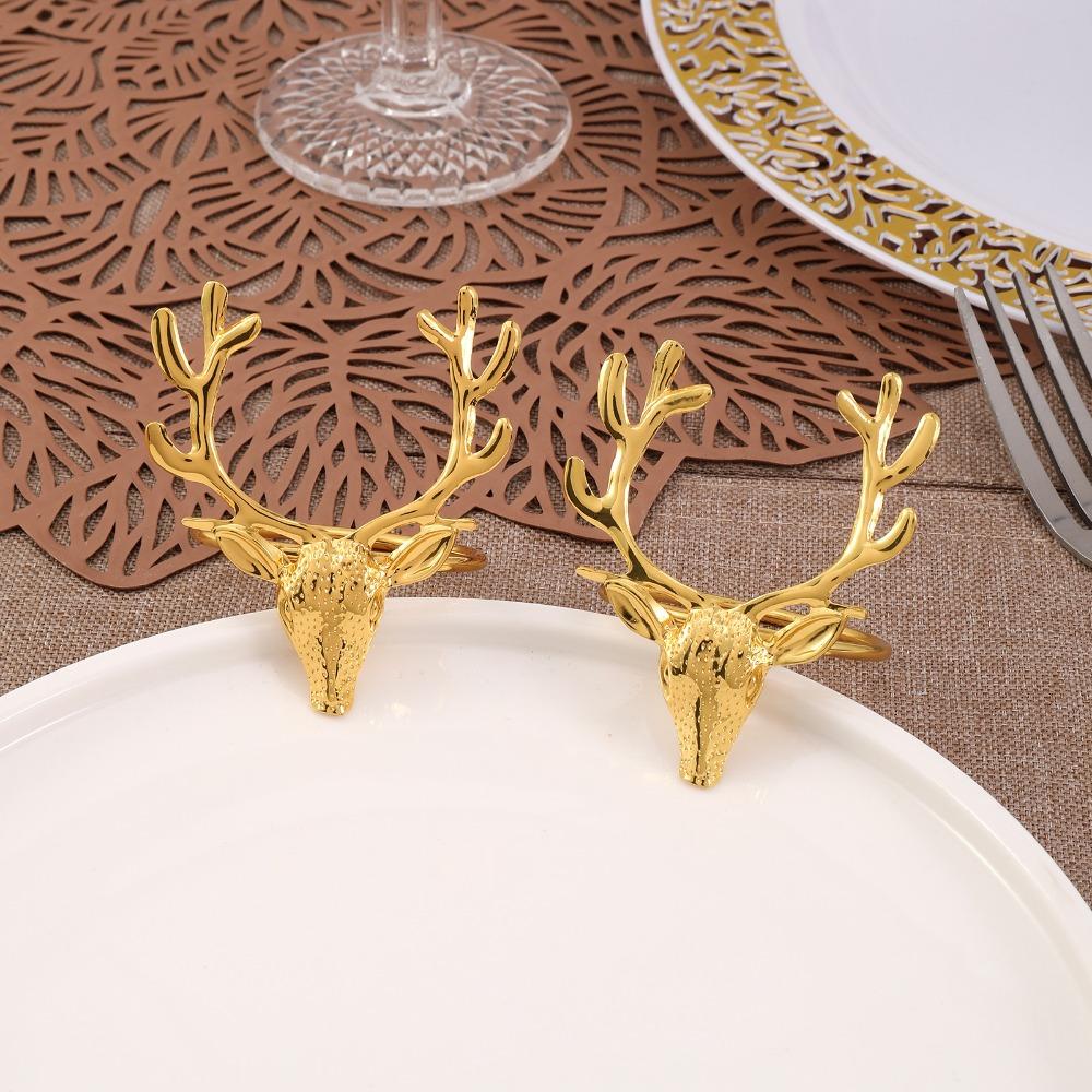 6Pcs Reusable Elk Head Napkin Holder Electroplated Napkin Buckle Christmas Deer Napkin Ring  Wedding