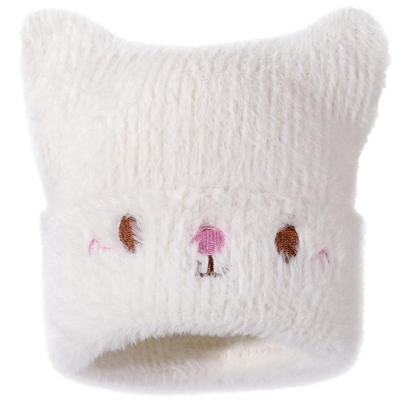 

Новая милая шапка-бини с кошачьими ушками из искусственного меха, зимние шапки для женщин, модная уличная щегольская вязаная шапка, теплая шапка для девочки, подарки 54cm-58cm белый