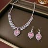 Trendy Pink Zircon Heart Necklace and Earrings Set