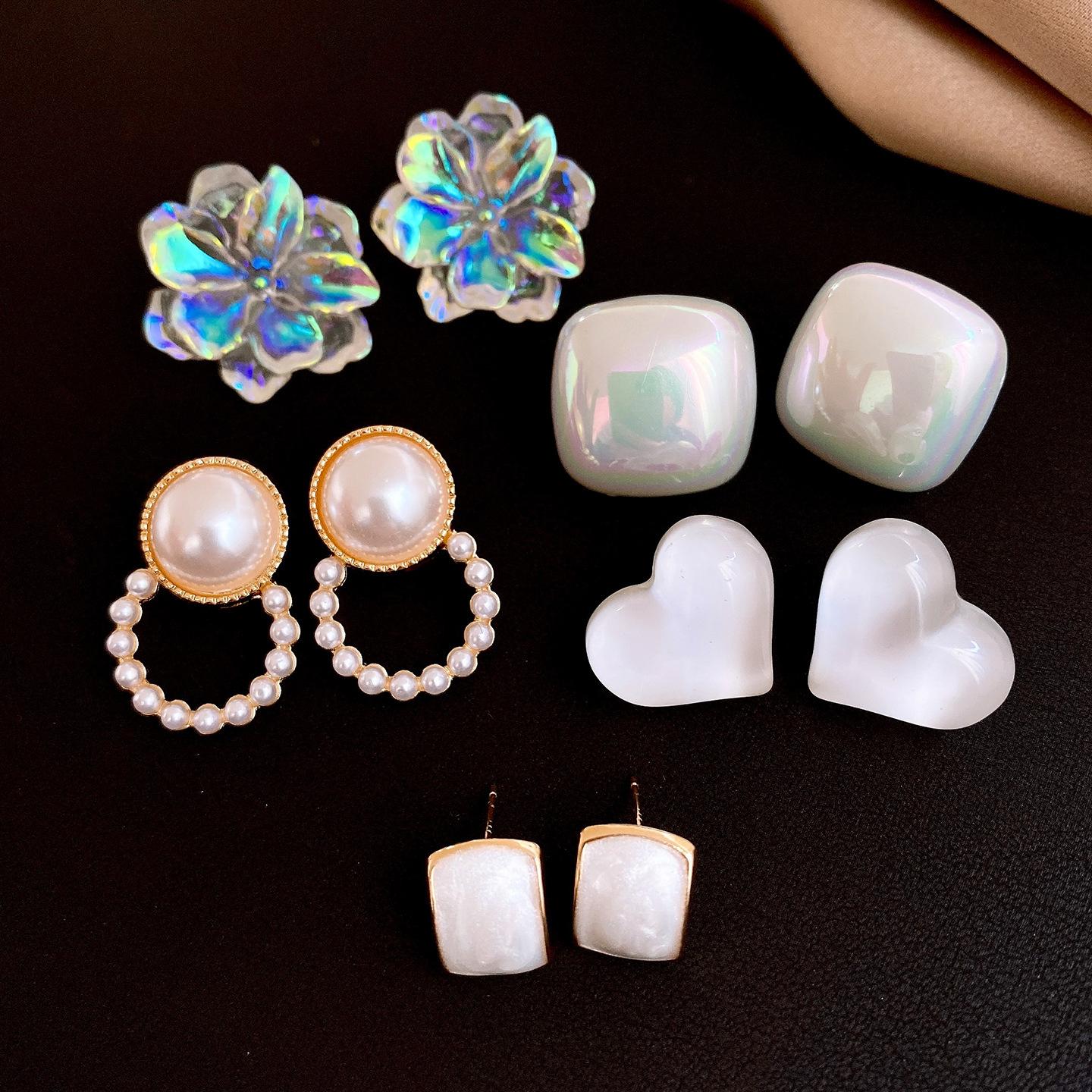 Korean Exquisite Geometric Resin Flower Pearl Earrings Stud Earrings Exquisite Earrings Women