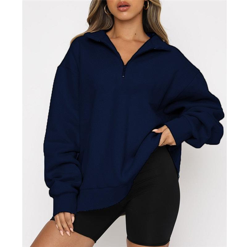 Women's Half-Zip Stand Collar Sweatshirt Oversized Loose Fit Casual Long Sleeve Pullover For Autumn Winter