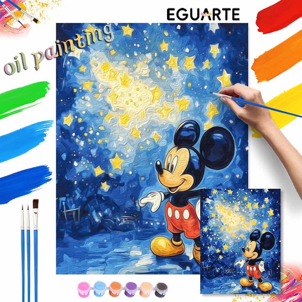 Disney oil painting starry night Mickey Mouse handmade diy art painting home decoration