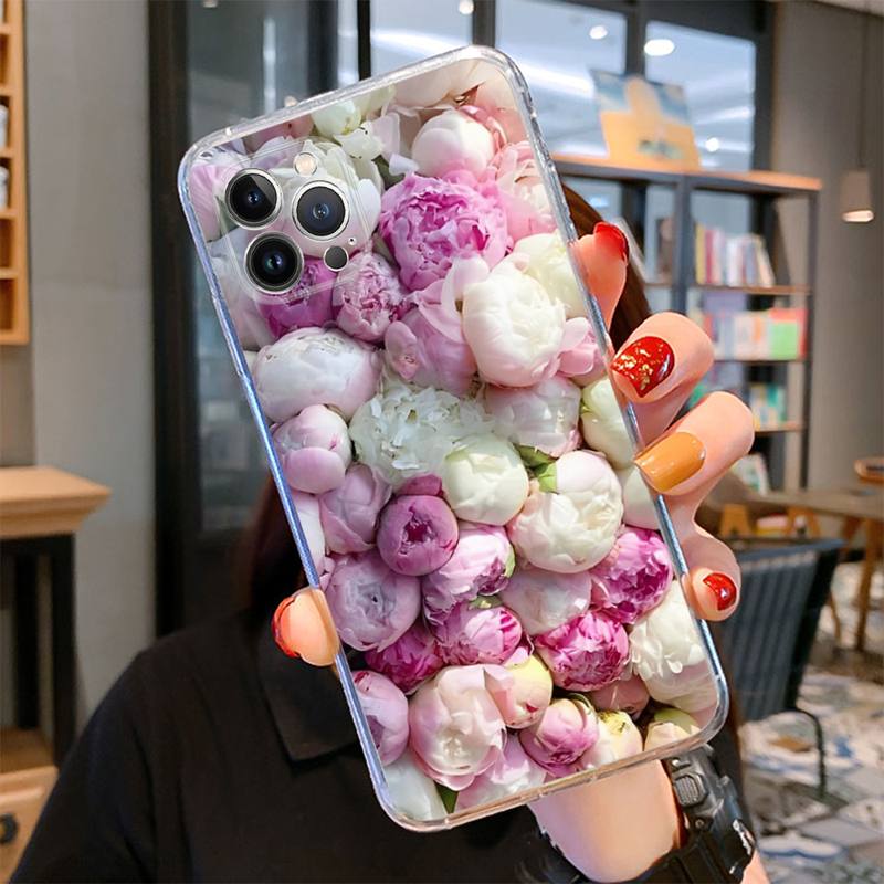 Husa de telefon roz cu flori pentru iPhone 14 13 12 11 Pro Max XS X XR SE 2020 6 7 8 Plus Mini carcasa transparenta