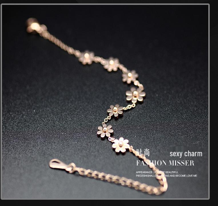 Korean-Style Daisy Flower Titanium Steel Anklet for Women