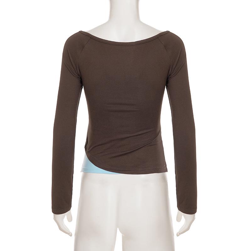 2025 Herbst Amerikanischer Retro-Farbblock Zweiteilig Schmal Geschnitten Damen-T-Shirt