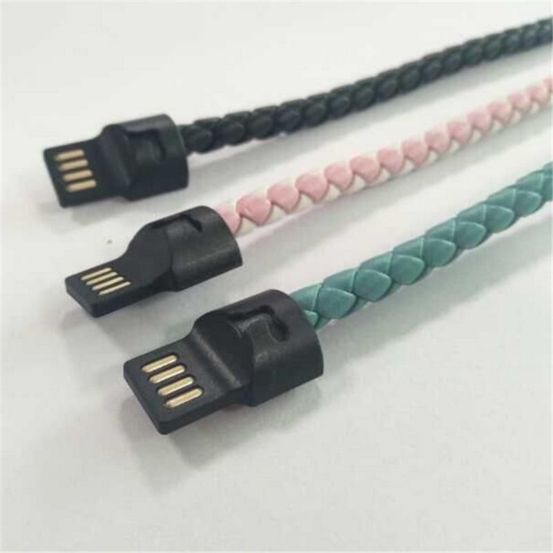 Fashion Alloy Leather Rope Keychain with Micro USB Charging/Data Cable