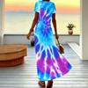 Women Plus Size Short Sleeve V Neck Maxi Dress Marble Swirl Print Loose Casual Summer Beach Long Dress