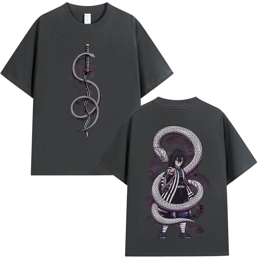 Summer Demon Slayer Obanai Iguro Serpent Hashira DualSided Anime TShirt Unisex Oversized Streetwear Cotton Tops