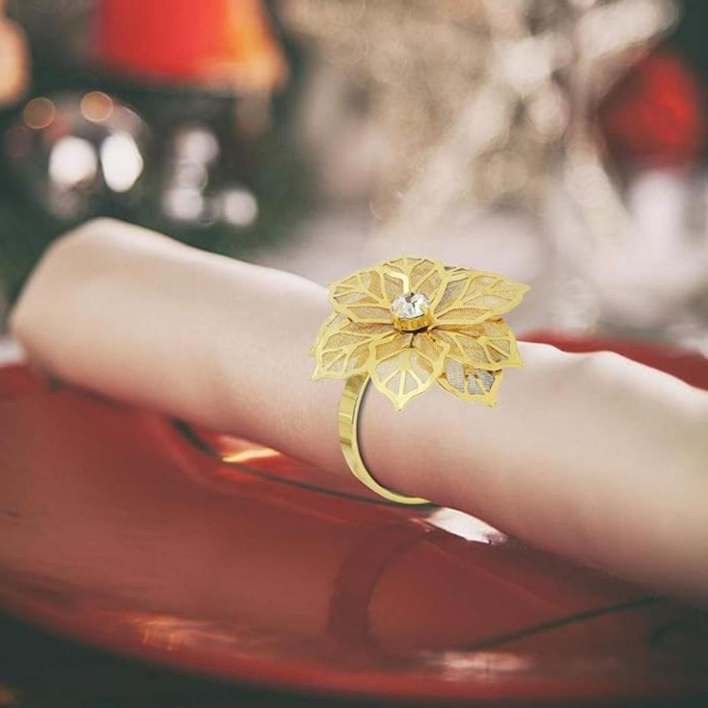 10pcs Napkin Rings Alloy Hollow Out Flower Napkin Holder Dinning Table Napkin Ring for Dinner Parties Wedding Banquet Family Gatherings Table Decor