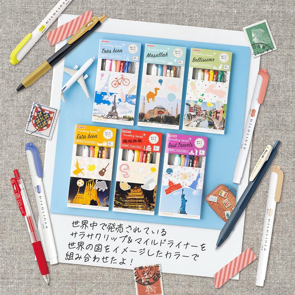 Zebra Sarasa Clip Mildliner Traveling Series Mixed Set Set, Olive, 5-Pen SE-TR-5CI