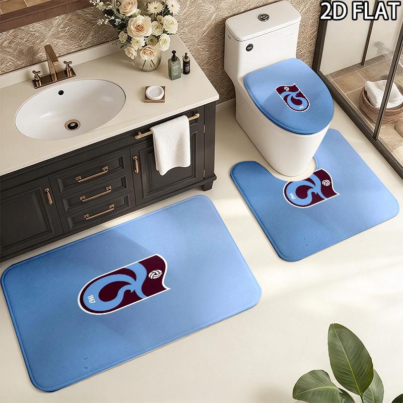 3pcs Trabzonspor2 Pattern Flannel Nonslip Absorbent Washable Decorative Bathroom Home Toilet Seat Cover Mat
