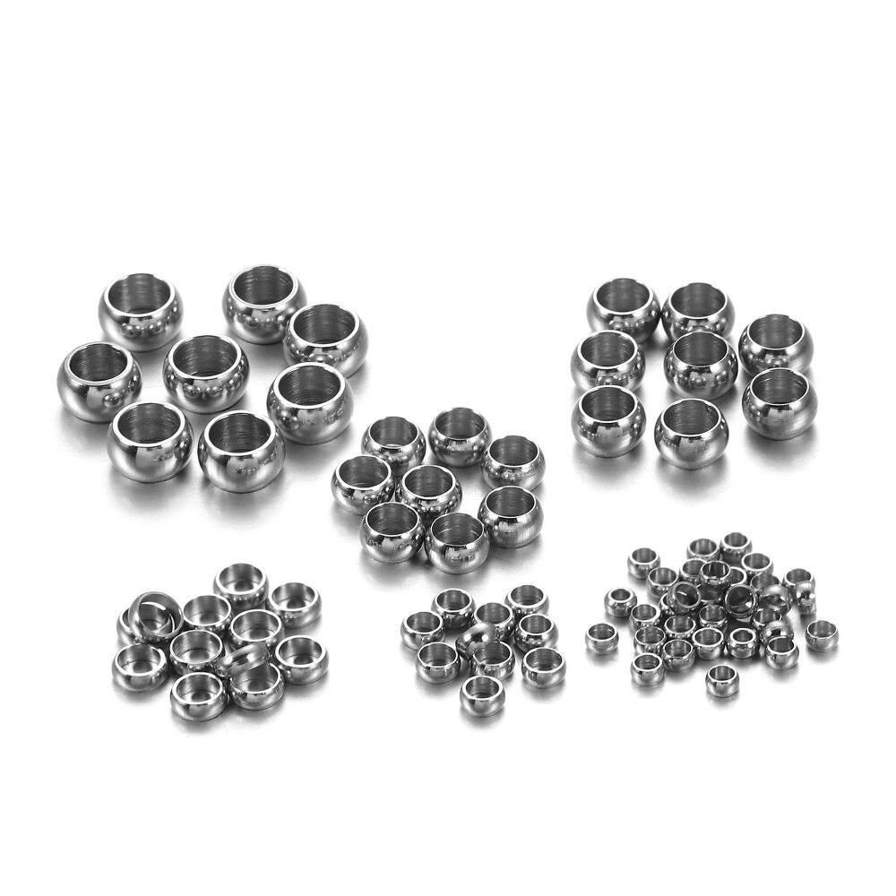 100/120Pcs Stainless Steel Big Hole Round Spacer Beads Loose Beads For Diy Jewelry Making Finding Supplies Accessories Bracelet