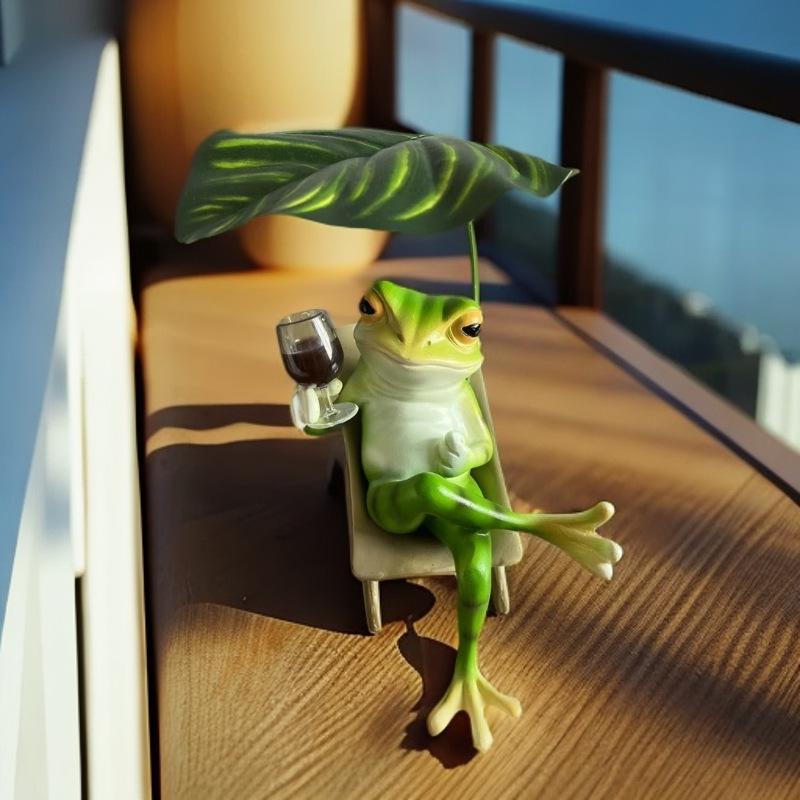 Frosch Liegestuhl Ornament: Entspannte Deko für Schreibtisch, Wohnzimmer, Balkon & Gärten