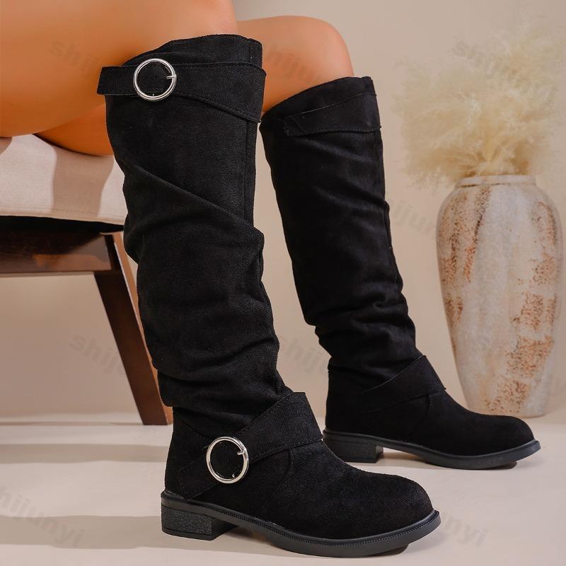 Women's Fashion Boots 2026 Belt Buckle Thick Heel Autumn Winter Knee High Boots Fashion Anti Slip Outdoor Women Shoes Plus Size
