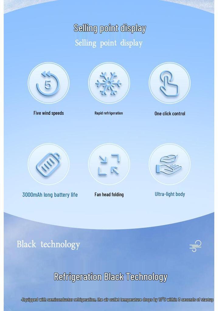 2025 Portable USB Rechargeable Neck-Hanging Mini Handheld Foldable Cooling Fan with Strong Wind for Outdoor Use