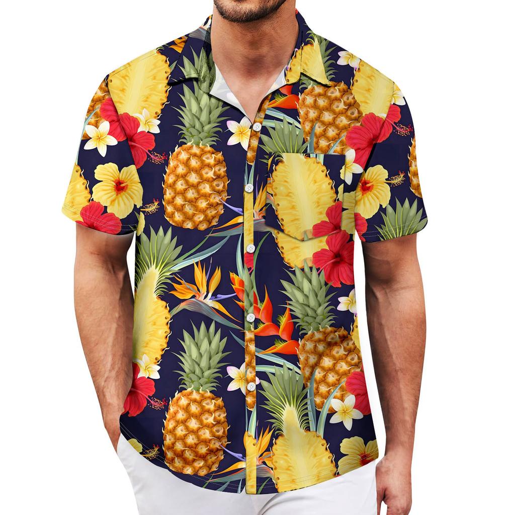 Men's Vintage Button Down Bowling Shirts Short Sleeve Summer Beach Shirt