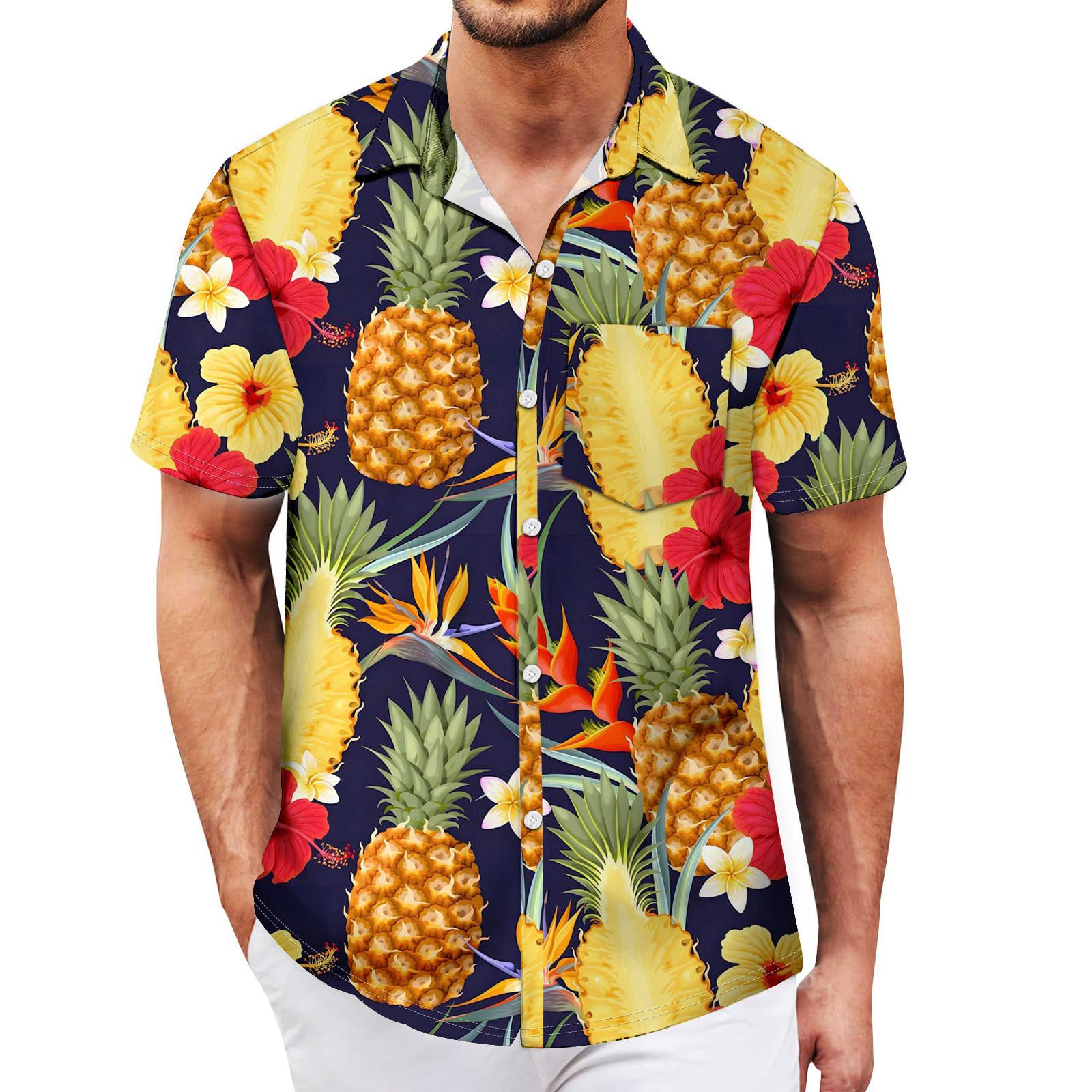 

Чоловічі вінтажні сорочки для боулінгу з коротким рукавом, літня пляжна сорочка XL золотий