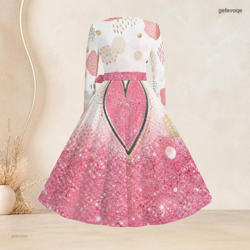 Plus Size Women Square Neck Long Sleeve Dress With Belt Dark Cosmic Galaxy Planet Golden Brush Print Swing Dress
