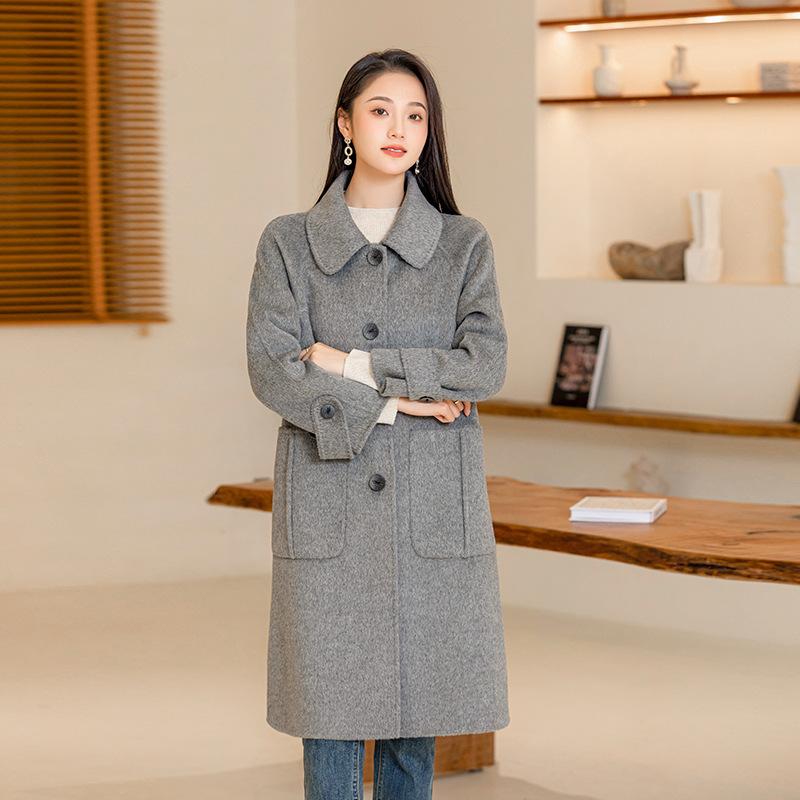 

100% шерсть серое двустороннее шерстяное пальто для通勤 в повседневном стиле длинного дизайна однобортное осенне-зимнее новое пальто с лацканами XXXXL серый