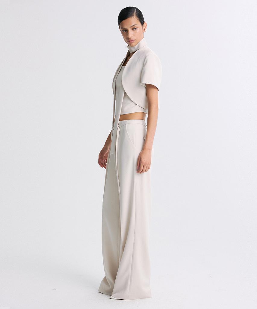 RE RHEE Straight Leg Belted Trouser Cream