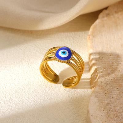 Vintage Evil Eye Rings For Women Gold Color Opening Stainless Steel Oil-Dropping Evil Eye Ring Lucky Aesthetic Turkish Jewelry