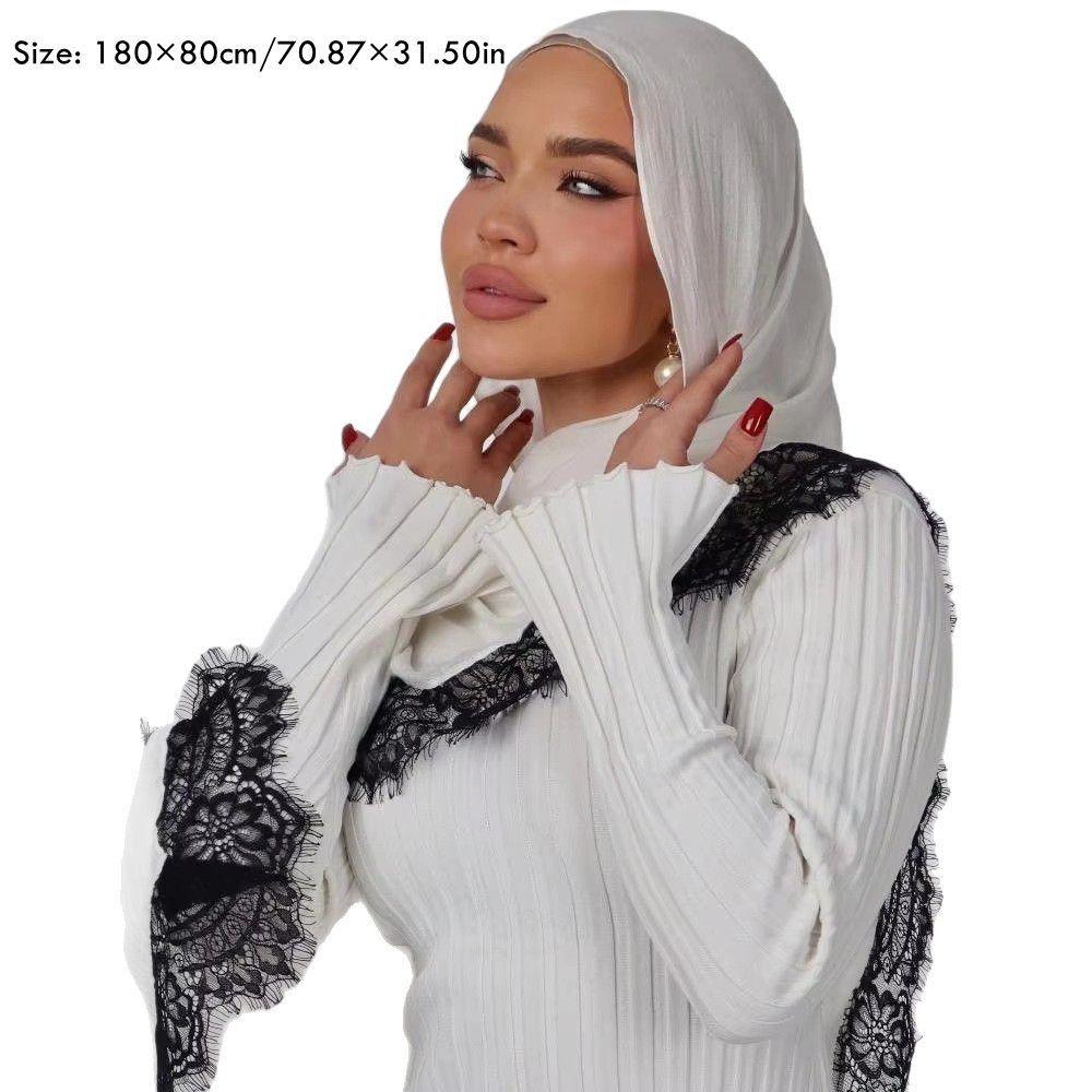 Cotton Turbans Head with Lace Trim Head Wraps New Islamic Crinkle Shawl