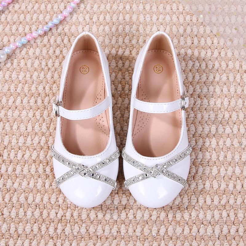 Children's Rhinestone Bow Princess Shoes: Fall Fashion Leather Shoes for Girls