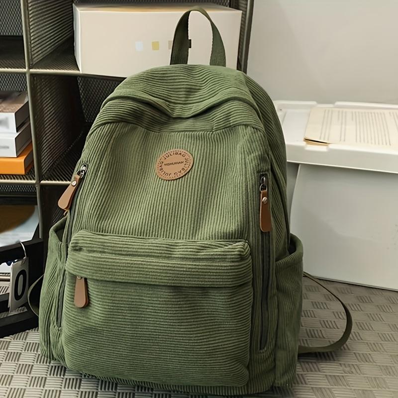 Women's Olive Green Corduroy Backpack Large Capacity Backpacks Casual Daypack Work School Travel Ideal Gift for Students School