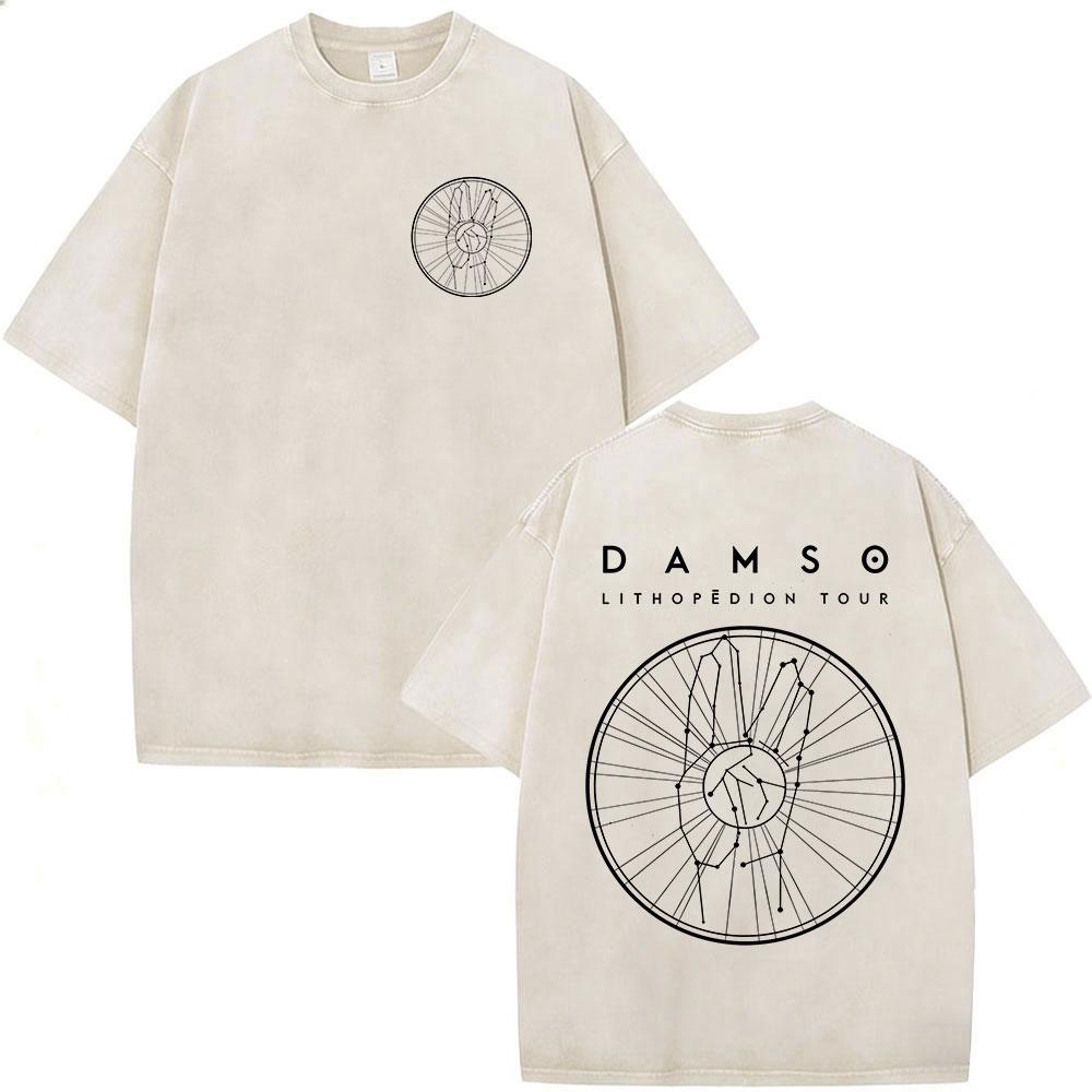 Vintage Spierane Koszulki Rapper Damso Beyah Tour 2026 Mężczyźni Kobiety Odzież Moda Hip Hop Krótki Rękaw Okrągły Dekolt Koszulki Streetwear