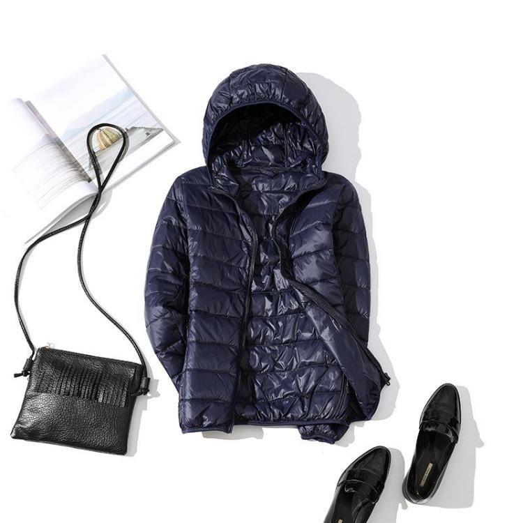 Giacca da donna invernale in piumino, slim, calda, ultraleggera, taglie forti, con cappuccio, cappotto corto, piuma d'anatra bianca, capospalla, autunno