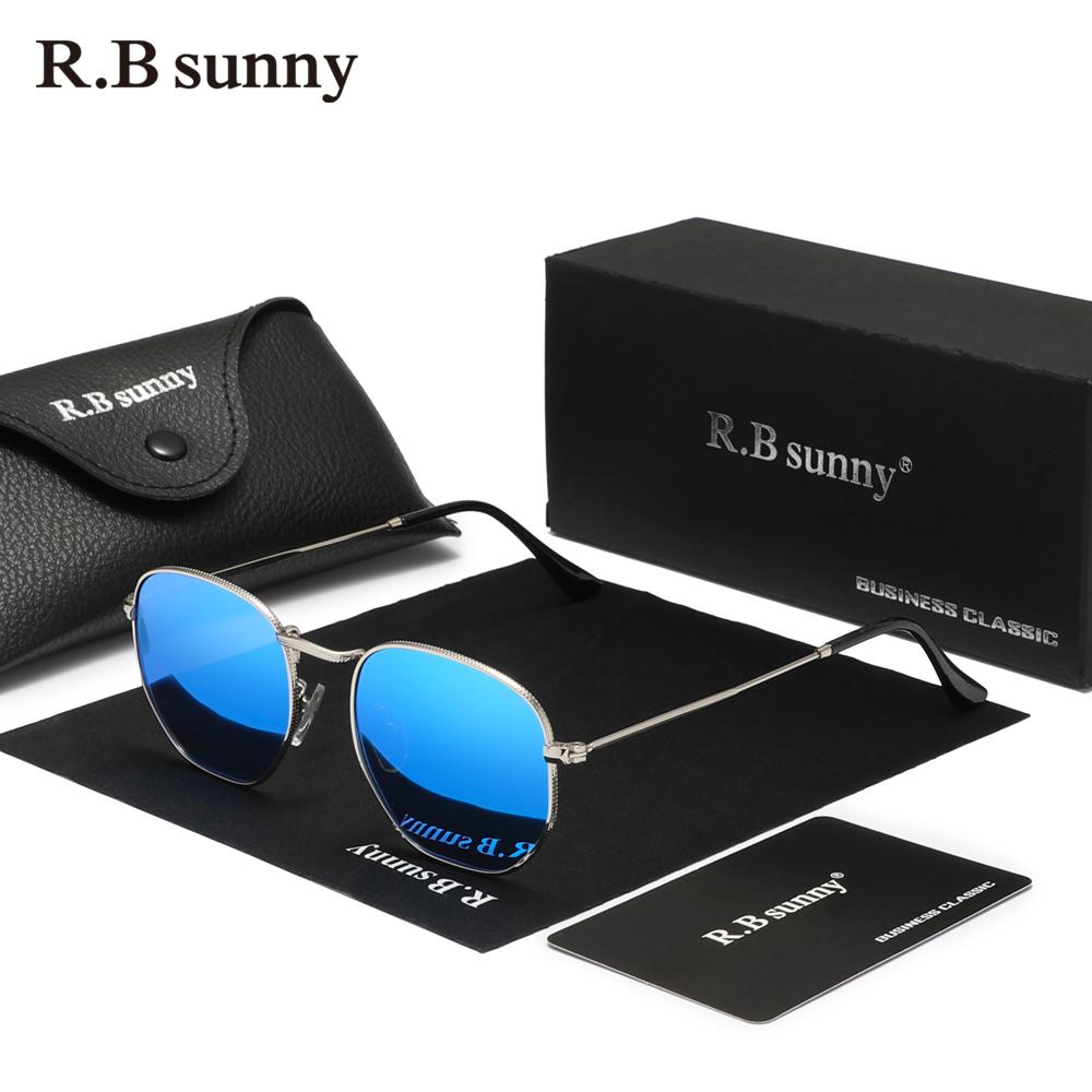 RBsunny Classical Polarized Sunglasses Men Hexagon Retro Glasses Stainless Steel Women UV400 Square Polygon Mirror Lens Eyewear