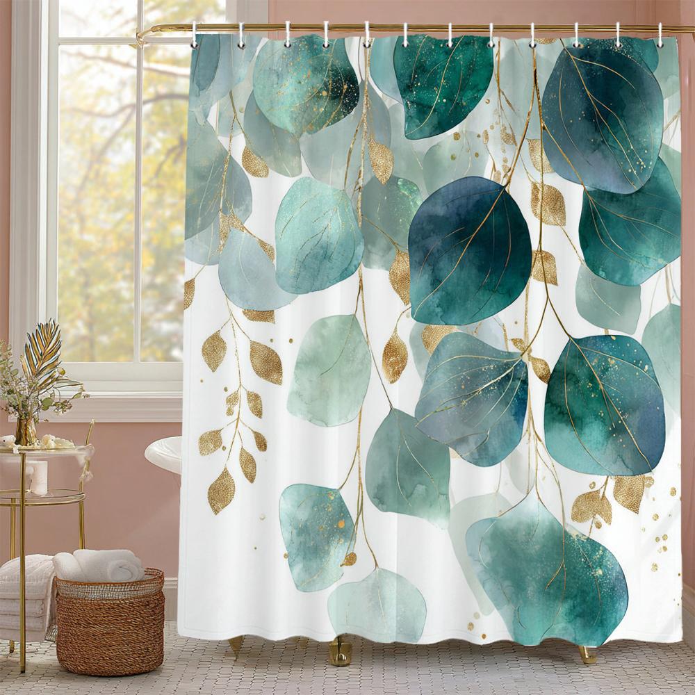 Eucalyptus Leaf Shower Curtain, Bathroom Decorative Shower Curtain, Waterproof Shower Curtain with Hooks