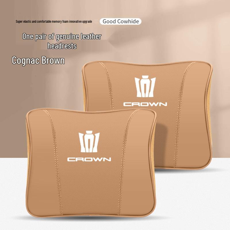 Genuine Leather Headrest & Lumbar Support for Toyota Crown Land Cruiser - Comfortable Neck Support & Decorative Accessory
