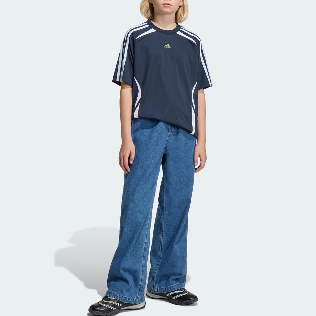 Adidas Teamgeist Knitted Loose Fit Crew Neck Short Sleeve T-Shirt Kids Tops KC9555