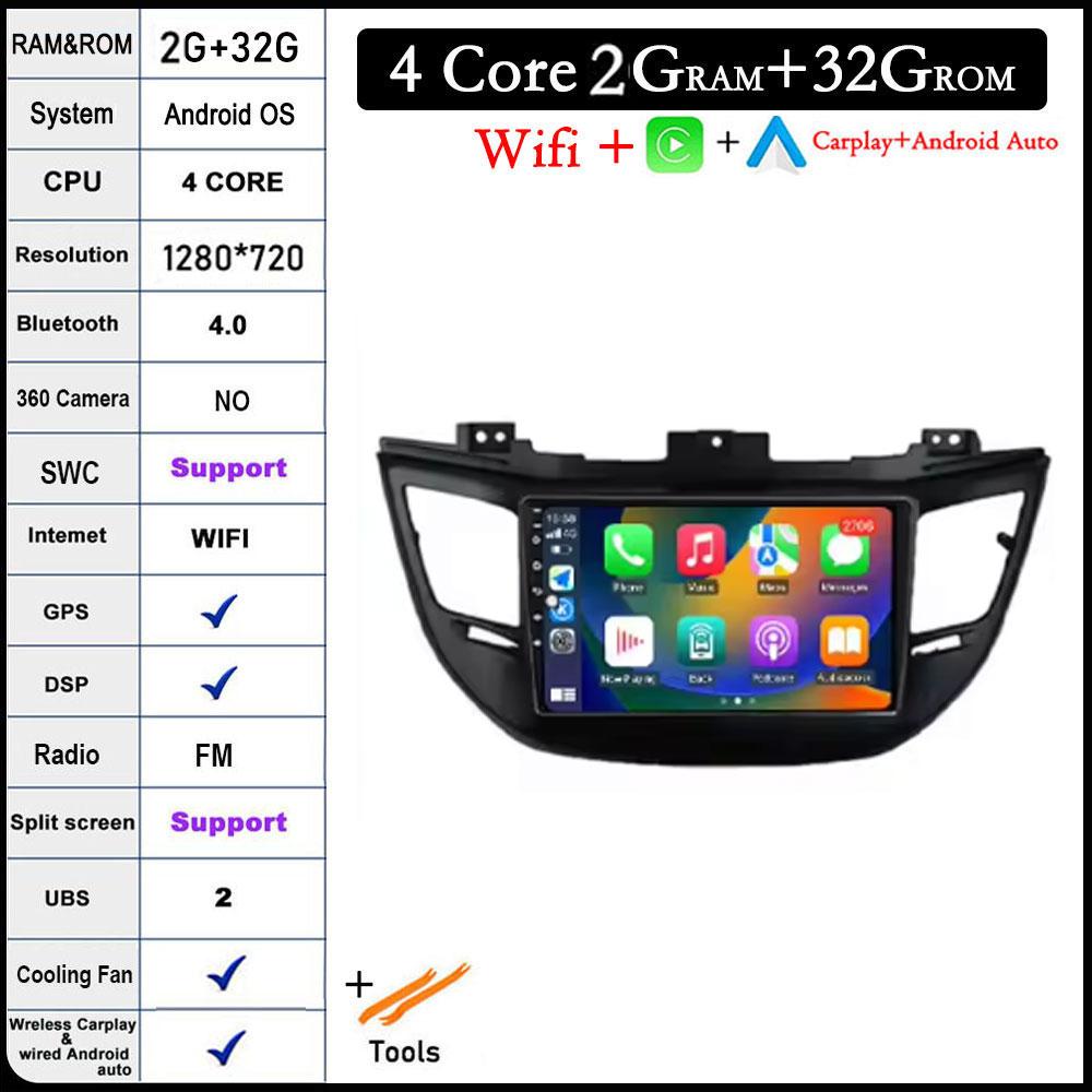 

9-дюймовый экран для Hyundai Tucson IX35 3 2015-2018 Android 14 автомобильный радиоприемник мультимедийный плеер 4G+wifi видео GPS DSP IPS навигация