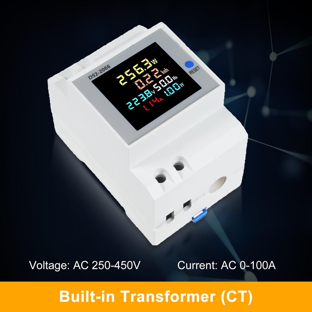 6 in 1 Digital Single Phase Energy Meter Tester Din Rail AC Monitor Voltage Current Power Factor Active KWH 100A Electricity Usage Monitor