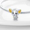 Charms Beads Copper Cute Cat With Yellow Ears Dangle Fit Bangle Bracelet Necklace Diy Jewelry
