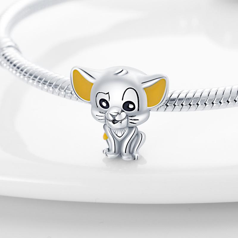 Charms Beads Copper Cute Cat With Yellow Ears Dangle Fit Bangle Bracelet Necklace Diy Jewelry