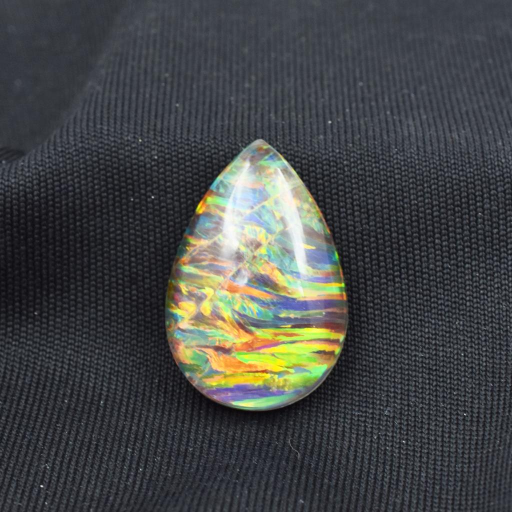 Lab-Created Opal Loose Gemstone Pear Cut 13.95 ct Multi-Color Boulder October Birthday Birthstone