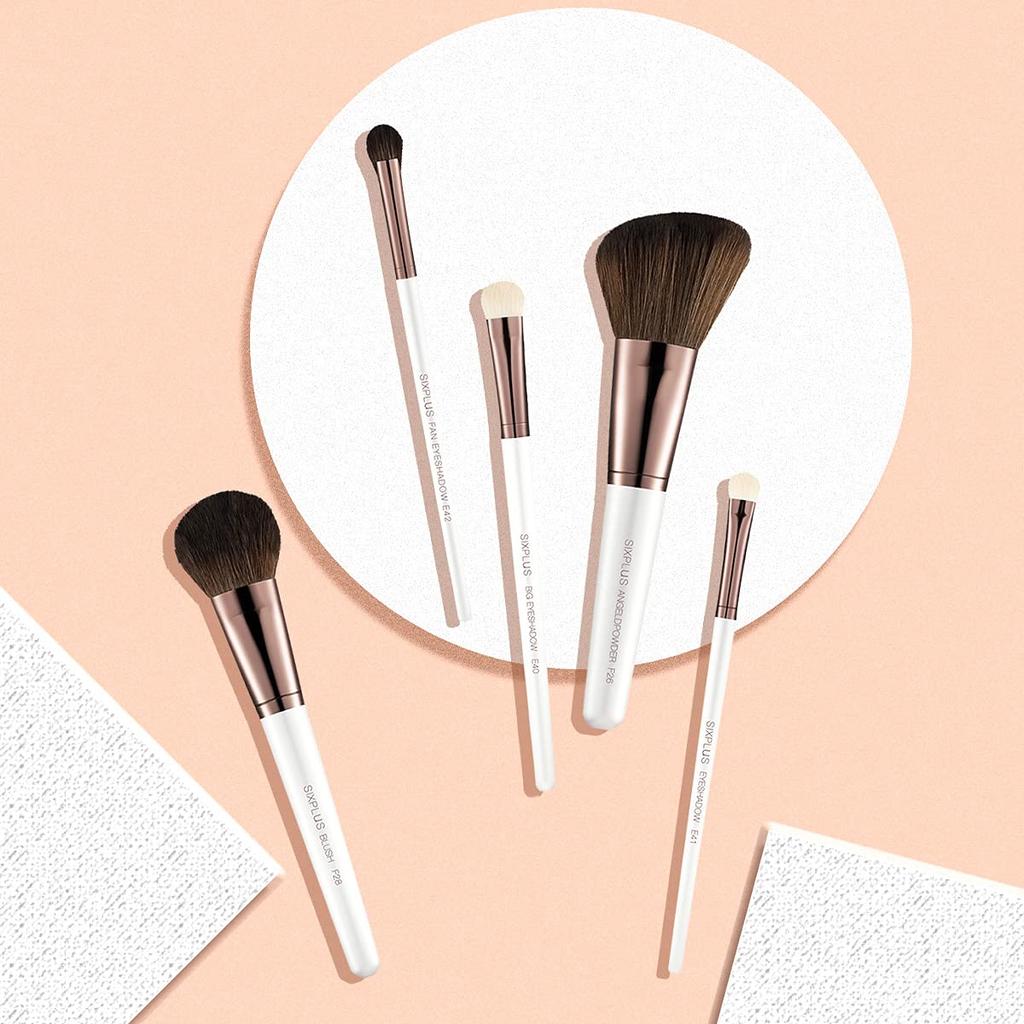 SIXPLUS White Pearl Makeup Brush Set with Cosmetic Pouch Elegance Series (11 pieces) -