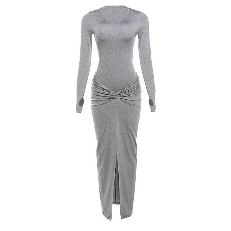 

Fashion New Arrival Fashion Tops Split Skirt Suit Long Sleeve Top and Skirt Set Gray S