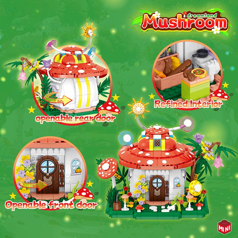 Creative Mushroom House Street View Building Blocks City Architecture Forest Cabin Mushroom Boat Mini Bricks Toys Children Gift