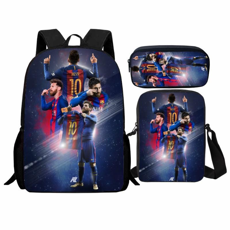 Printed Football Star Student Schoolbag Three-piece Set, Casual Cr7 Backpack, Messenger Bag, Pencil Bag, Men and Women