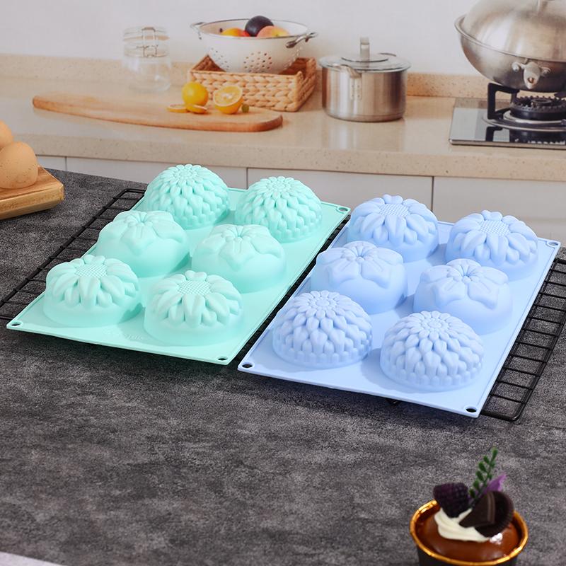 6-Cavity Silicone Flower Shape Cake Molds Fondant Shape Decorating Ice Cube Trays for Homemade Cake Chocolate Cupcake