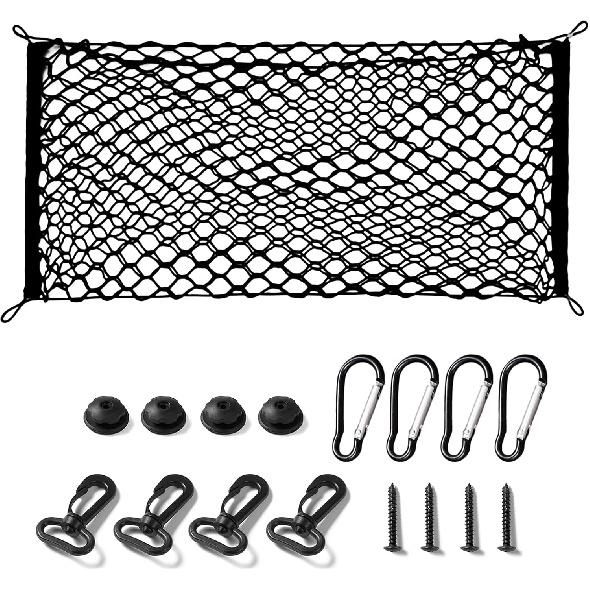 2PCS Universal Car Cargo Net with Adhesive Tape, 9.8×15.7in Trunk Storage Mesh Pocket Wall Mount Organizer Bag for Car RV SUV Boat Truck Camper Van