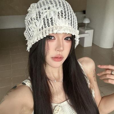 Chapeau Slouchy Floral Ajouré pour Femme Printemps Été 3D Fin Respirant Style Coréen Casquette Tendance